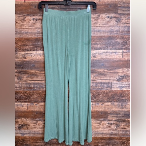 Light green romy free people pant & top set wide leg ribbed $128 casual fall - Picture 4 of 5